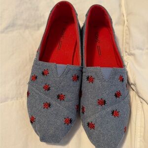 Toms Denim Slip-Ons with Ladybug Embroidery